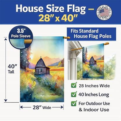Caroline's Treasures Montana Bitterroot in Watercolor House Flag Large Porch Sleeve Pole Decorative Outside Yard Banner Artwork Wall Hanging, Polyester, House Size, Multicolor