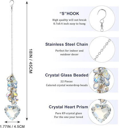 45mm Crystal Glass Heart Prisms Suncatcher Hanging Ornament Chakra Crystals Rainbow Maker with Colors Crystal Pendants for Home,Office,Garden Decoration (Heart)