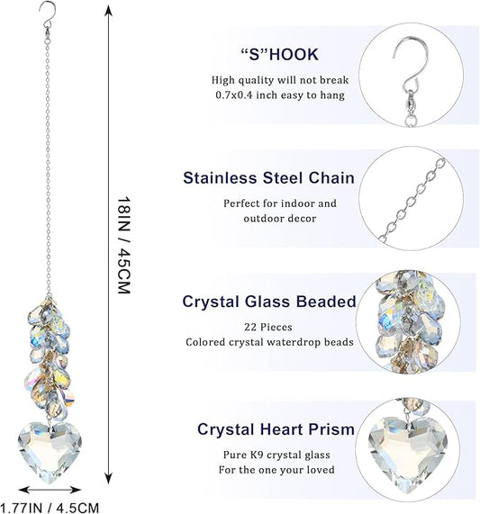 45mm Crystal Glass Heart Prisms Suncatcher Hanging Ornament Chakra Crystals Rainbow Maker with Colors Crystal Pendants for Home,Office,Garden Decoration (Heart)