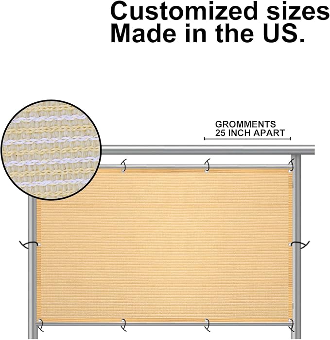 Eden's Decor Balcony Privacy Screen Beige 4'x 39' Cover Mesh Windscreen Weather-Resistant UV Protection for Backyard Deck, Patio, Balcony, Pool, Porch, Fence, Railing, Gardening