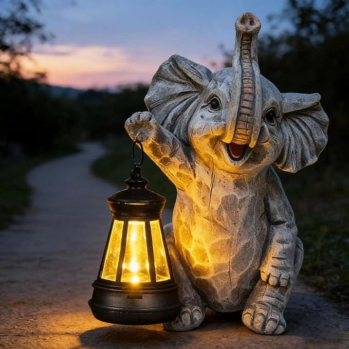 Garden Statues Elephant Solar Figurine Decor Outdoor Waterproof Lights, Yard Decorations Outdoor, Garden Decor Unique Birthday Housewarming Gifts for Mom (Elephant 2)