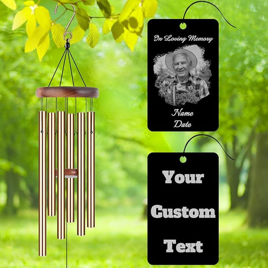Personalized Custom Wind Chimes Memorial Engraved Gifts for Loss of Loved One Mother Dad Mom Dog Pet Customized Outdoor Sympathy Wind Chimes with Photo Text