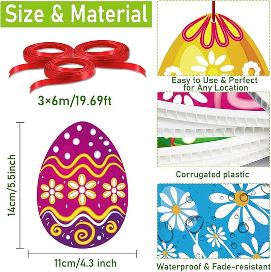 16 Pieces Easter Egg Outdoor Hanging Ornaments Decorations Happy Easter Hanging Porch & Tree Yard Lawn Decor - Double-Side Printed