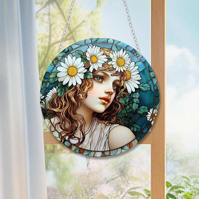 Stained Glass Window Hanging,Paint Fairy Suncatcher, Stained Glass Ornament, Suncatchers for Windows Hanging, Window Decor, Outdoor or Indoor, Gifts for Women, Bestie, Friends 5.9x5.9 in