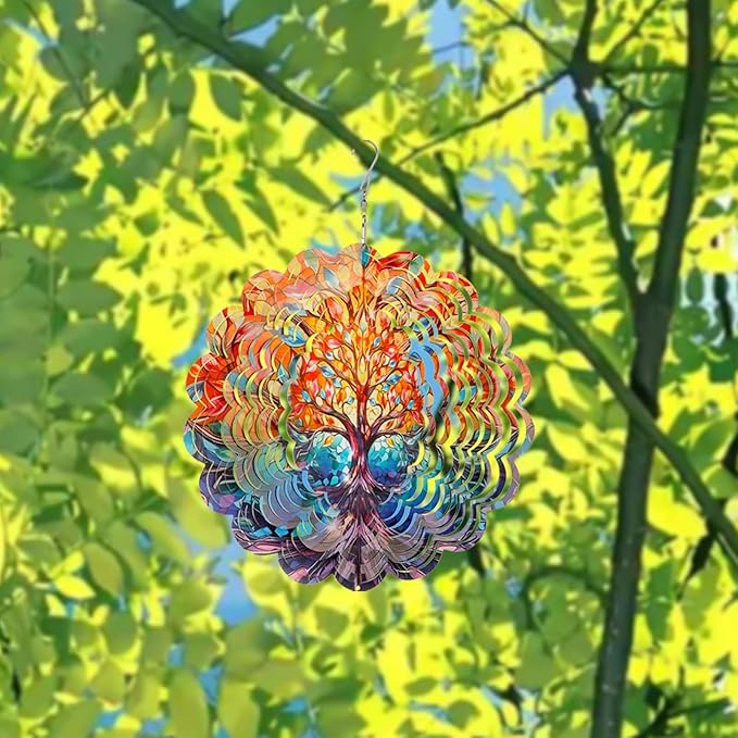 Wind Spinner-3D Stainless Steel Hanging Wind Catchers Kinetic,Hanging Ornament Outdoor Wind Spinner,12Inch Wind Spinners Outdoor Hanging for Gardens and Courtyards (Tree)