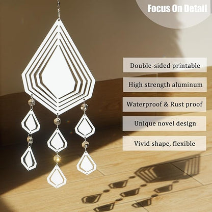 4Pack 8inch Sublimation Wind Spinner Blanks 3D Aluminum Metal Wind Sculpture Kinetic Spinners for Yard and Garden Indoor Art Ornaments Hanging Decoration (Diamond Pendant)