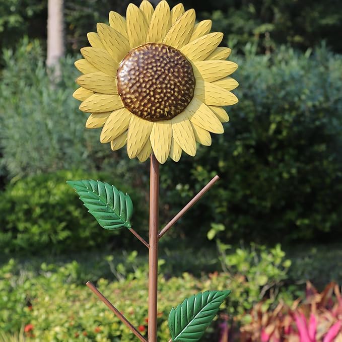 Metal Sunflower Glass Bottle Tree Stake for OutdoorColorful Garden Decorative Bottle Holder & Outdoor