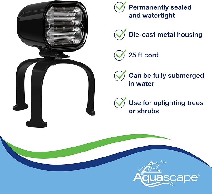 Aquascape 8-Watt Wide-Angle Submersible Warm White Underwater LED Light for Ponds & Water Features, 84077