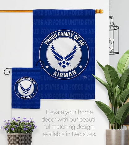 Proud Family Airman Garden Flag - Armed Forces Air Force USAF United State American Military Veteran Retire Official - House Decoration Banner Small Yard Gift Double-Sided Made in USA 13 X 18.5