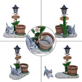20" Solar Cat Garden Statue with Welcome Sign & Planter - Large Cat Sculpture with LED Street Lantern - Weatherproof Resin Decorative Flower Pot for Porch, Yard & Patio - Pet Lover Gift