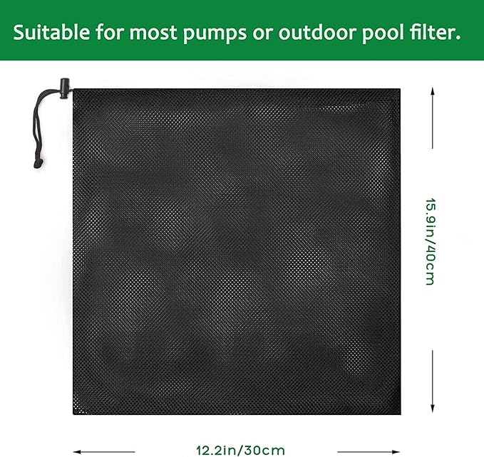 12.2"x 15.9" Large Pump Barrier Bag, Pond Pump Filter Bag, Black Media Bag Large Pump Nylon Mesh Bag for Pond Swimming Pool Filters(Black) (12.2"x 15.9")