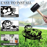 WADORN Cute Otter Metal Decorative Garden Stakes, Black Otter Outdoor Statues Silhouette Funny Wildlife Otters Lover Gifts Stakes Ornaments for All Season Yard Art Garden Patio Backyard Lawn Decors