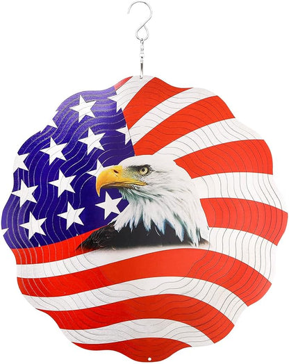 12 inch Wind Spinners Outdoor Hanging Decor, Steel Wind Spinner, Large American Eagle Ornament Spinner, Wind Chimes for Outside, Kinetic Sculpture Sun Catcher, Yard Art Garden Decor, Grandma Gifts