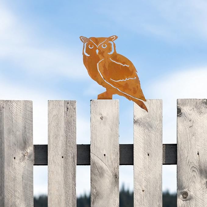 HANABASS 1pc Garden Owl Iron Stake Decor Charming Outdoor Decoration for Lawn Patio Easy to Install Garden Ornament Beautiful Rusty Metal Owl Design for Ambiance