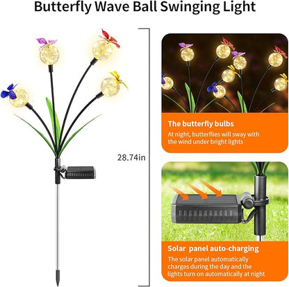 4-Pack Landscape Path Lights – Solar Butterfly Garden Lights, Outdoor Decorative Stakes with Globe Fairy Lights, Solar-Powered & Weatherproof for Yard, Flower Bed, Patio & Lawn Outdoor Decor