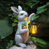 Garden Statues Rabbit Solar Lantern Outdoor Handmade Resin Statue Bunny with Cute Carrot for Patio, Yard, Mother's Day Gift Ideas