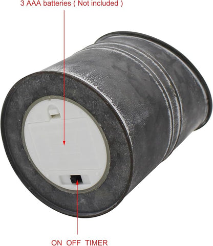CVHOMEDECO. Vintage Galvanized Can Flameless LED Candle, Real Wax in Antique Galvanized Jar Flickering Candle with Remote Control for Tabletop Wall Decor. H 8 Inch