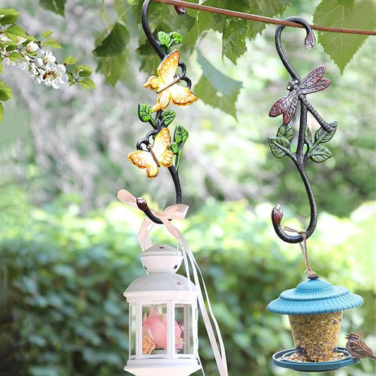 Sungmor Cast Iron Garden Hook Set, 11 Inch S Hook for Hanging, Decorative Flower Pot Hanger, Indoor/Outdoor Large Strong Ceiling Hooks for Macrame, Wind Chime, Bird Feeder