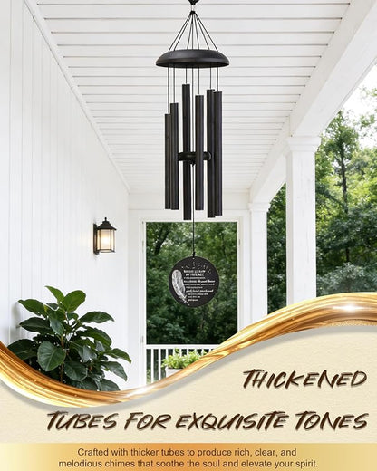 32" Deep Tone Wind Chimes for Outside, C Major Tuned Aluminum Wind Chime with Gift Envelope & Box, Memorial Sympathy Wind Chime for Garden Patio Decor, Nature Tree Design, Black