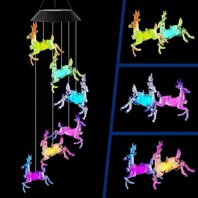 Christmas Elk Wind Chimes Christmas Decor Solar Wind Chimes Outdoor Indoor Gifts for mom Kids Grandma Garden Decor Garden Gifts (Christmas elk)