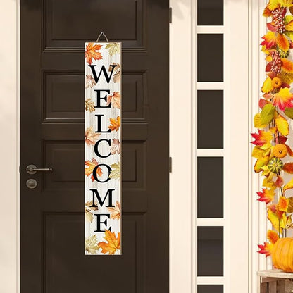 Fall Porch Sign Autumn Maple Leaf Welcome Sign Vertical Standing Sign For Front Porch Decor Farmhouse Wall Hanging for Patio Yard Party Indoor Outdoor Thanksgiving Decoration 47.2"H