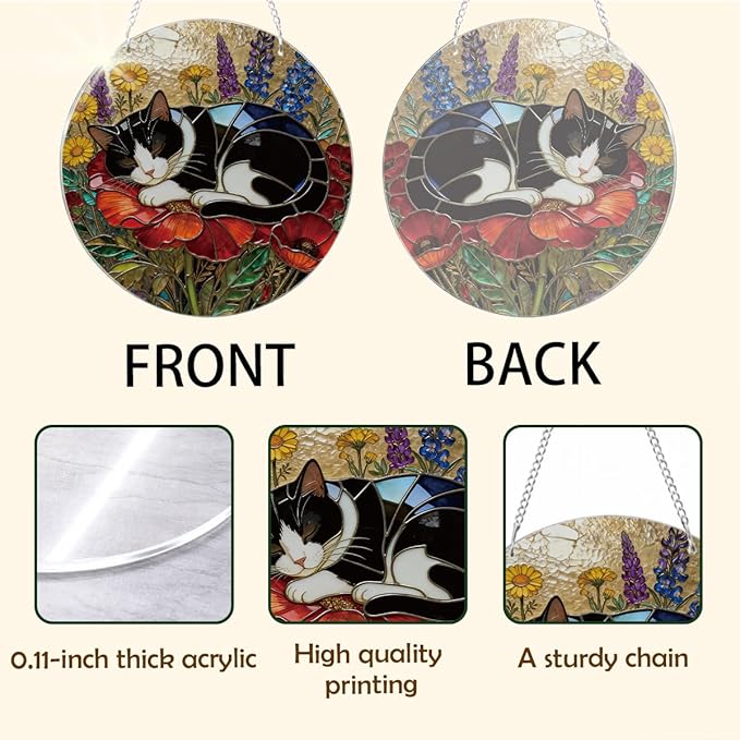 Cat Acrylic Suncatcher, Acrylic Suncatcher Window Hanging Decor, Hand-Painted Sun Catcher Garden Hangings, Cats Christmas Ornaments for Tree Hanging, Cat Lovers Gifts for Women