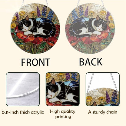 Cat Acrylic Suncatcher, Acrylic Suncatcher Window Hanging Decor, Hand-Painted Sun Catcher Garden Hangings, Cats Christmas Ornaments for Tree Hanging, Cat Lovers Gifts for Women