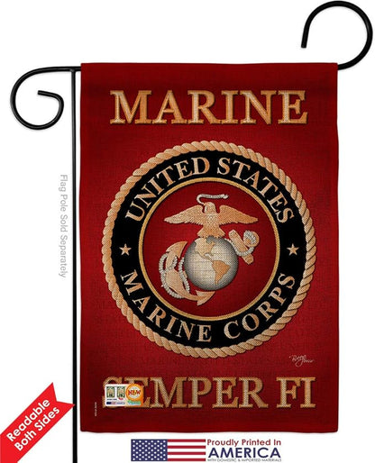 Marine Corps Burlap Garden Flag - Pack Armed Forces USMC Semper Fi United State American Military Veteran Retire Official USA Applique - House Banner Small Yard Gift Double-Sided Made In 13 X 18.5