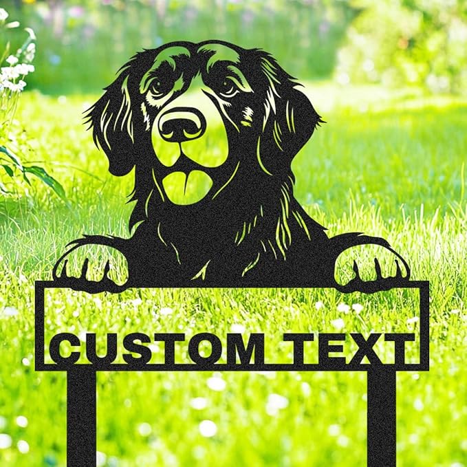 Custom Dog Metal Garden Sign with Stakes, Personalized Golden Retriever Garden Name Sign Yard Art Patio Decorations, Customized Golden Retriever Dog House Decorative Signs Lawn Yard Stake