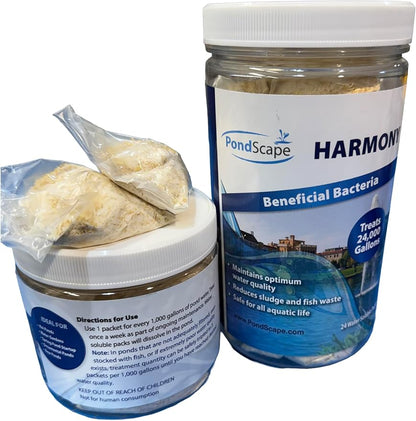 PONDSCAPE Harmony Beneficial Bacteria – Natural Clarifier Packets for Ponds, Waterfalls & Fountains – Supports Visual Clarity & Healthy Water Balance – 24 Packets