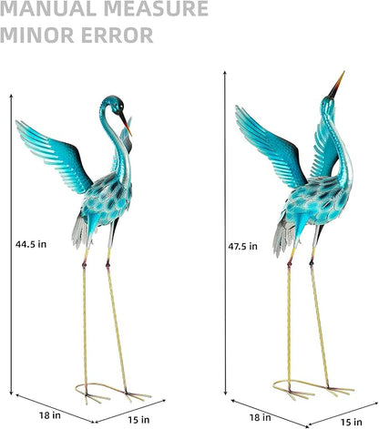 47.5" Extra-Large Blue Heron Decor, Handcrafted Metal Crane Garden Statue with Stable U-Ground Stakes, Backyard Decoration, Metal Garden Bird Animal Yard Art, Lawn Ornament
