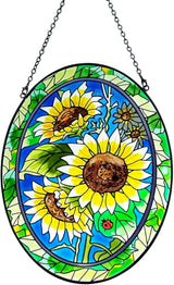 Sunflower Stained Glass Window Hanging Home Decor Suncatchers Indoor Window Gift for Mom Women Flower Lovers