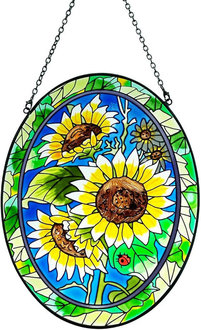 Sunflower Stained Glass Window Hanging Home Decor Suncatchers Indoor Window Gift for Mom Women Flower Lovers