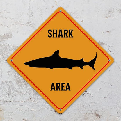 Caution Fierce Fish Crossing XING Tin Sign Fierce Fish Area Warning Street Sign Ocean Animal Novelty Caution Road Sign for Yard Garage Garden Outdoor Porch 15x15in