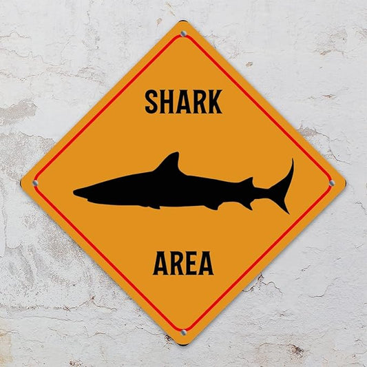 Caution Fierce Fish Crossing XING Tin Sign Fierce Fish Area Warning Street Sign Ocean Animal Novelty Caution Road Sign for Yard Garage Garden Outdoor Porch 15x15in