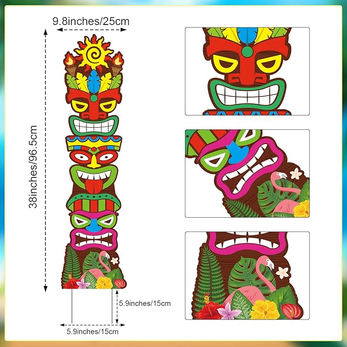Queekay 2 Pcs Tiki Yard Sign Luau Hawaiian Tropical Party Decoration Outdoor Tiki Bar Sign with Stakes for Summer