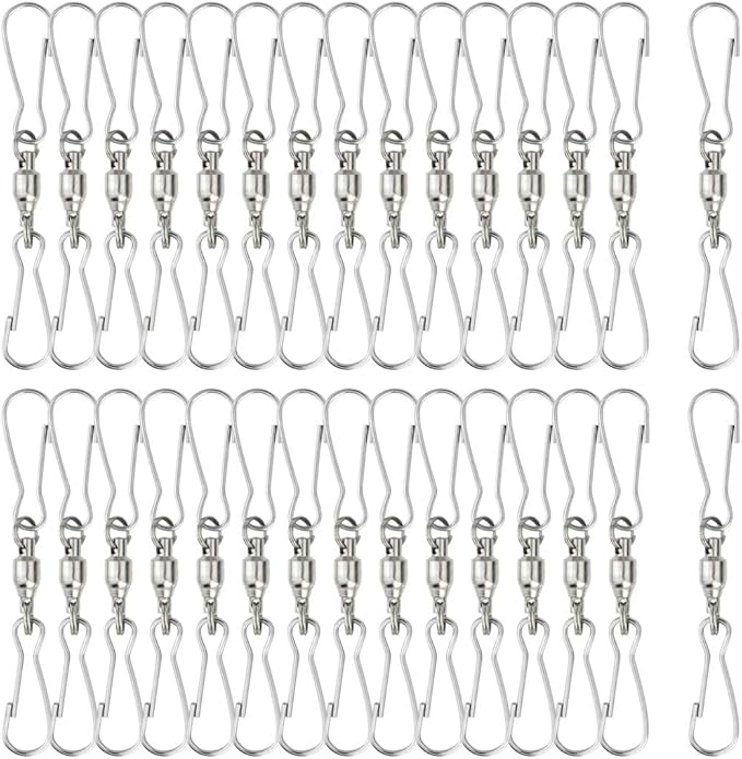 30 Pack Swivel Dual Clips, 2.76" Length Smooth Spinning Dual Clip Spiral Wind Spinner Hangers Twist Hanging Hooks for Windsocks, Plant, Flower, Bird Feeder, Kites, Lights, Flags, Lanterns, Party