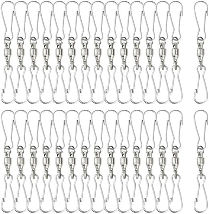 30 Pack Swivel Dual Clips, 2.76" Length Smooth Spinning Dual Clip Spiral Wind Spinner Hangers Twist Hanging Hooks for Windsocks, Plant, Flower, Bird Feeder, Kites, Lights, Flags, Lanterns, Party