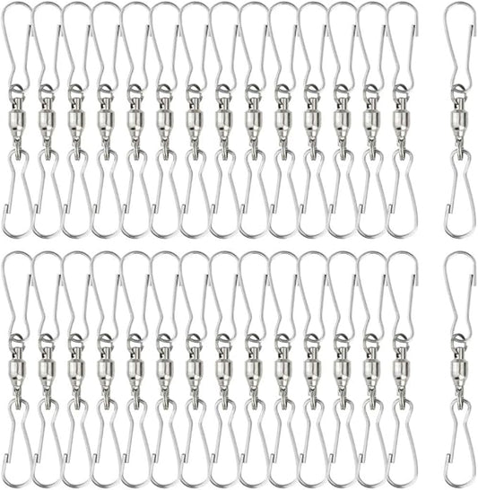 30 Pack Swivel Dual Clips, 2.76" Length Smooth Spinning Dual Clip Spiral Wind Spinner Hangers Twist Hanging Hooks for Windsocks, Plant, Flower, Bird Feeder, Kites, Lights, Flags, Lanterns, Party