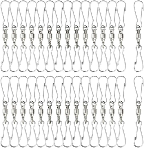30 Pack Swivel Dual Clips, 2.76" Length Smooth Spinning Dual Clip Spiral Wind Spinner Hangers Twist Hanging Hooks for Windsocks, Plant, Flower, Bird Feeder, Kites, Lights, Flags, Lanterns, Party