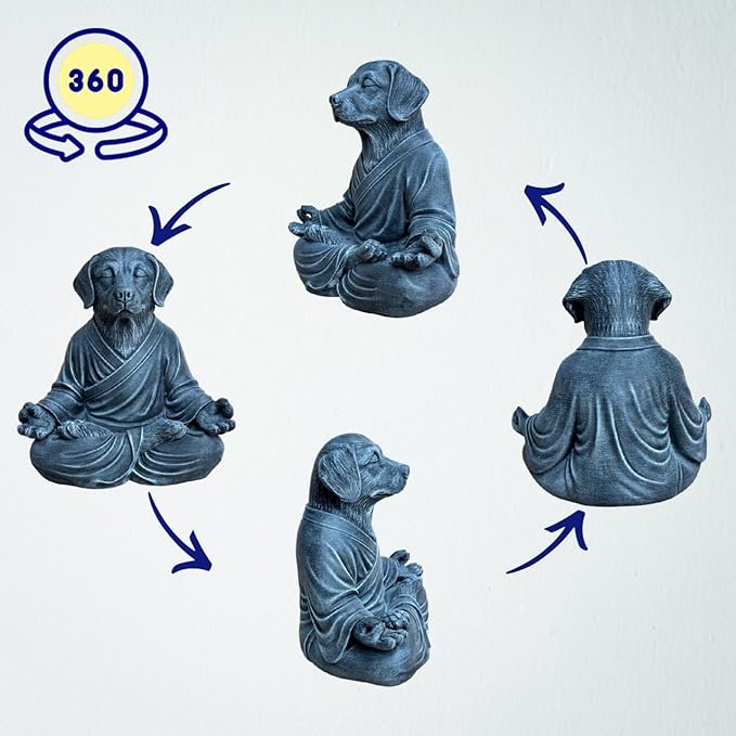 OLOMA Zen Inspired Dog Statue Solid Concrete Stone Sculpture Heavy Protective Resin Coating Outdoor Indoor Garden Decorative Accent for Modern Meditation Interiors Decorative Garden Accent Feature