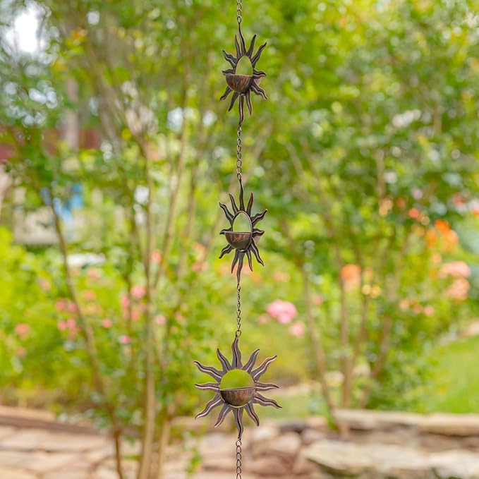 Zaer Ltd. Ornate Hanging Rain Chains (Bronze Finish, Bohemian Sun)