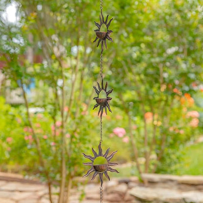 Zaer Ltd. Ornate Hanging Rain Chains (Bronze Finish, Bohemian Sun)