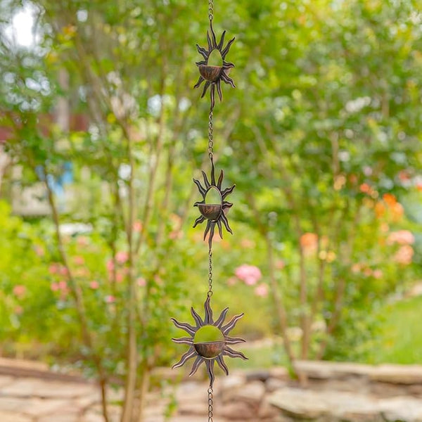 Zaer Ltd. Ornate Hanging Rain Chains (Bronze Finish, Bohemian Sun)