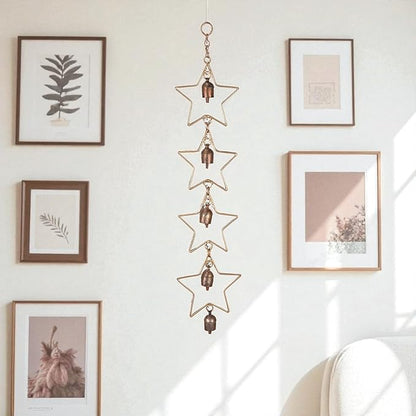Star Wind Chime Outdoor Hanging – Rustic Metal Yard Decor Accent | Garden Decor for Outside | Windchimes Outdoors Sculpture | Boho Porch Chimes with 5 Bells for Balcony Entryway Meditation Space