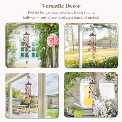 36" French Bulldog Wind Chimes for Outside - Rustic Copper Frenchie Dog Silhouette Decor with 6 Handcrafted Pendants - Sympathy Dog Memorial Windchime - Unique Gift for Frenchie Lovers & Pet Owners
