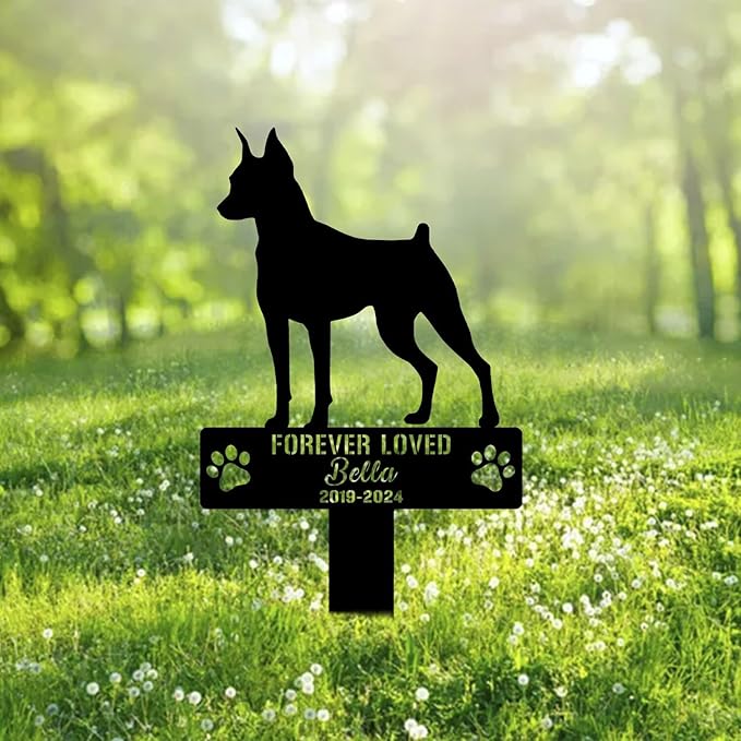 Custom Miniature Pinscher Metal Memorial Garden Stake Personalized Pet Grave Marker Name Sign Remembrance Stake Decor Sympathy Dog Loss,Outdoor Statues for Yard Garden Lawn Patio Pathway Grave.