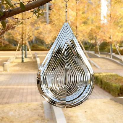 3D Water Drop Wind Spinner, Stainless Steel Highly Reflective 360° Rotating, Humane Bird Repeller, Outdoor Garden Patio Yard Decor, 17cm×25cm Silver Metal Wind Sculpture