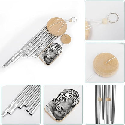 Wind Chimes for Outside,Black White Tiger Printed Cute Aluminium Windchimes Outdoors,Soothing Melodic Memorial Wind Chime for House Porch Patio Garden Balcony Decor