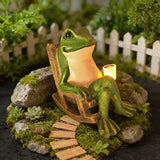 Tirifer Solar Light Frog Garden Statue Creative Frog Figures Fairy Garden Accessories Weatherproof Outdoor Decor for Patio Yard Lawn Ornament, Valentines Day Housewarming Gift